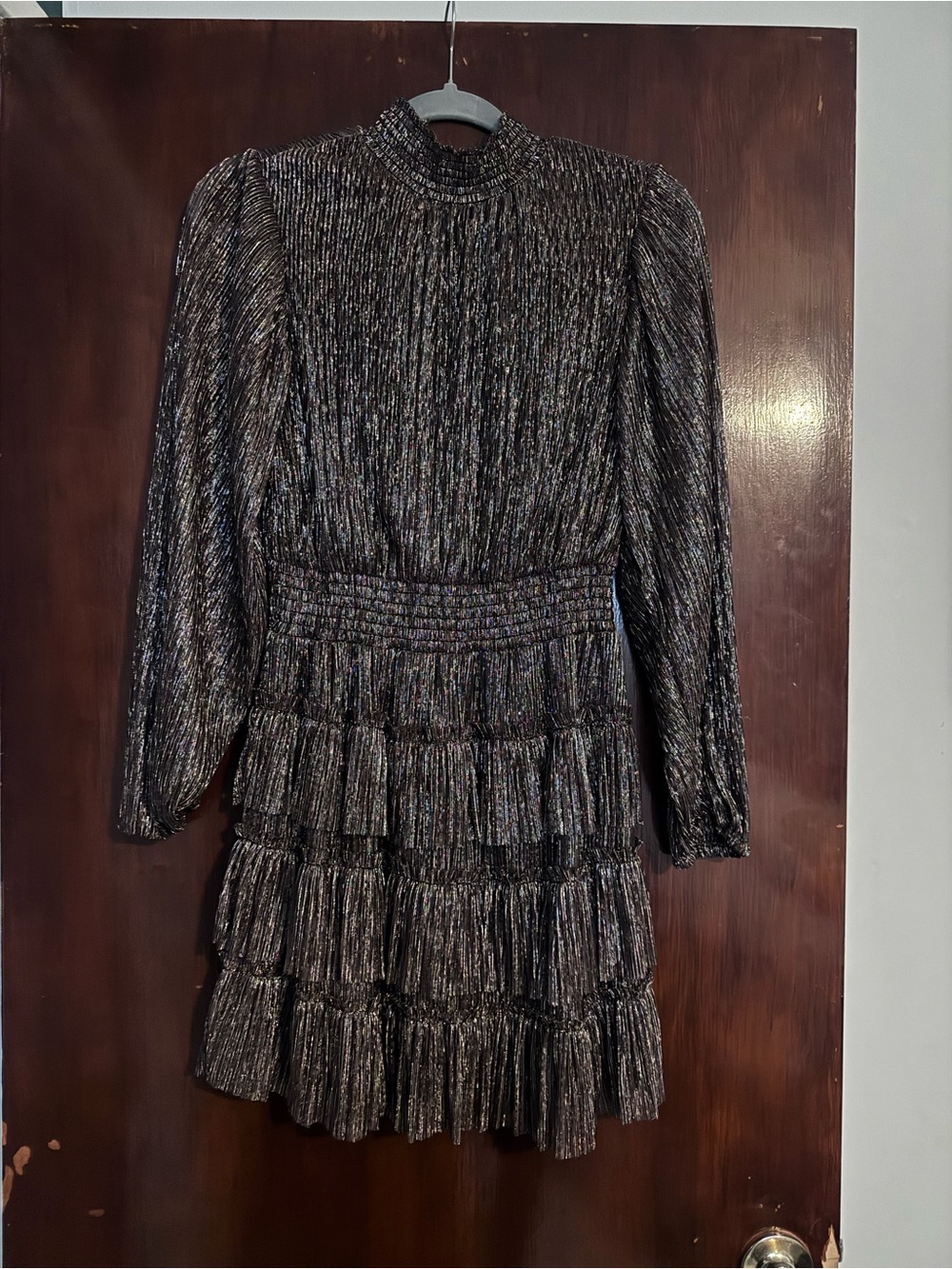 1. State Black Metallic Tiered Long Sleeve Dress